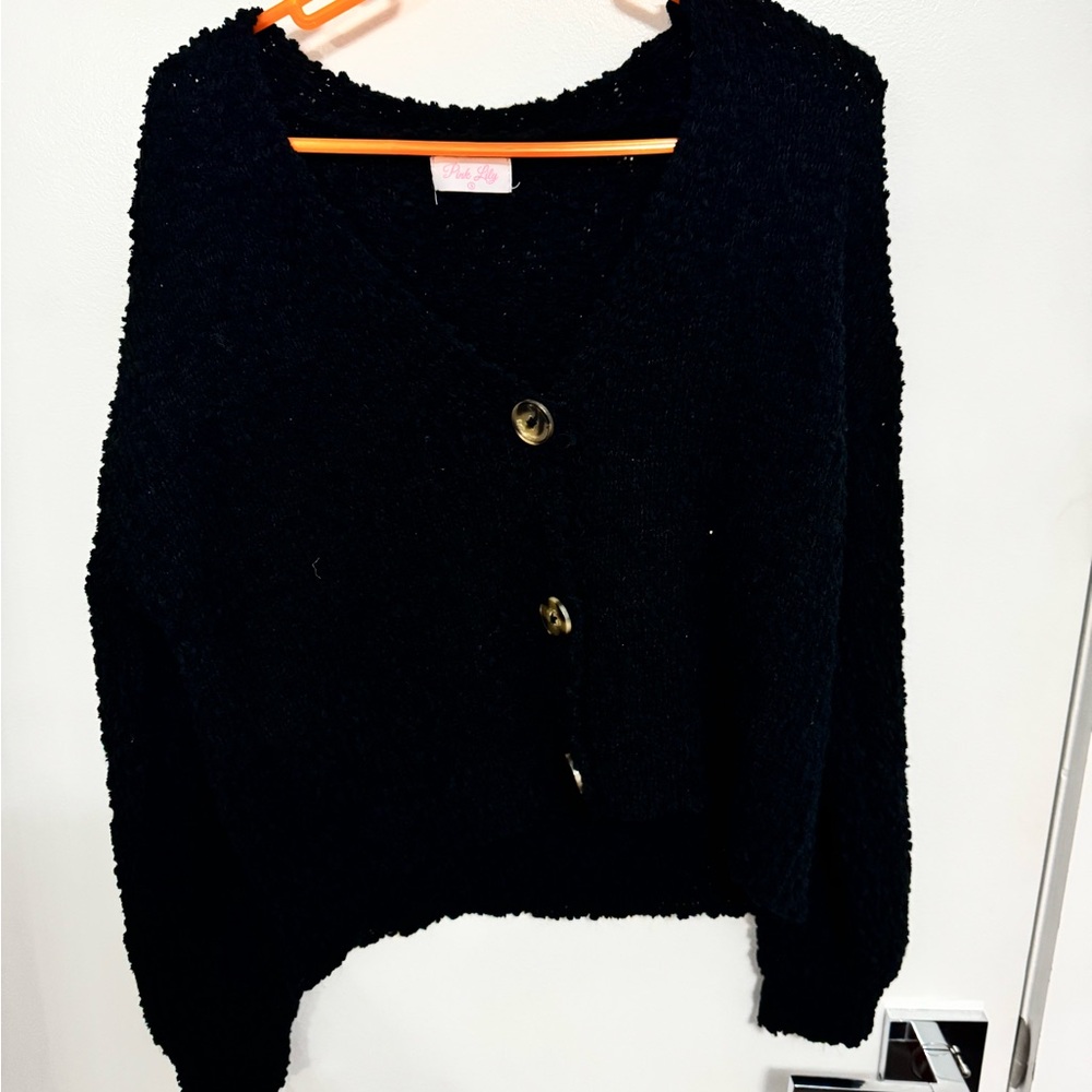 Pink Lily Black Cardigan Sweater